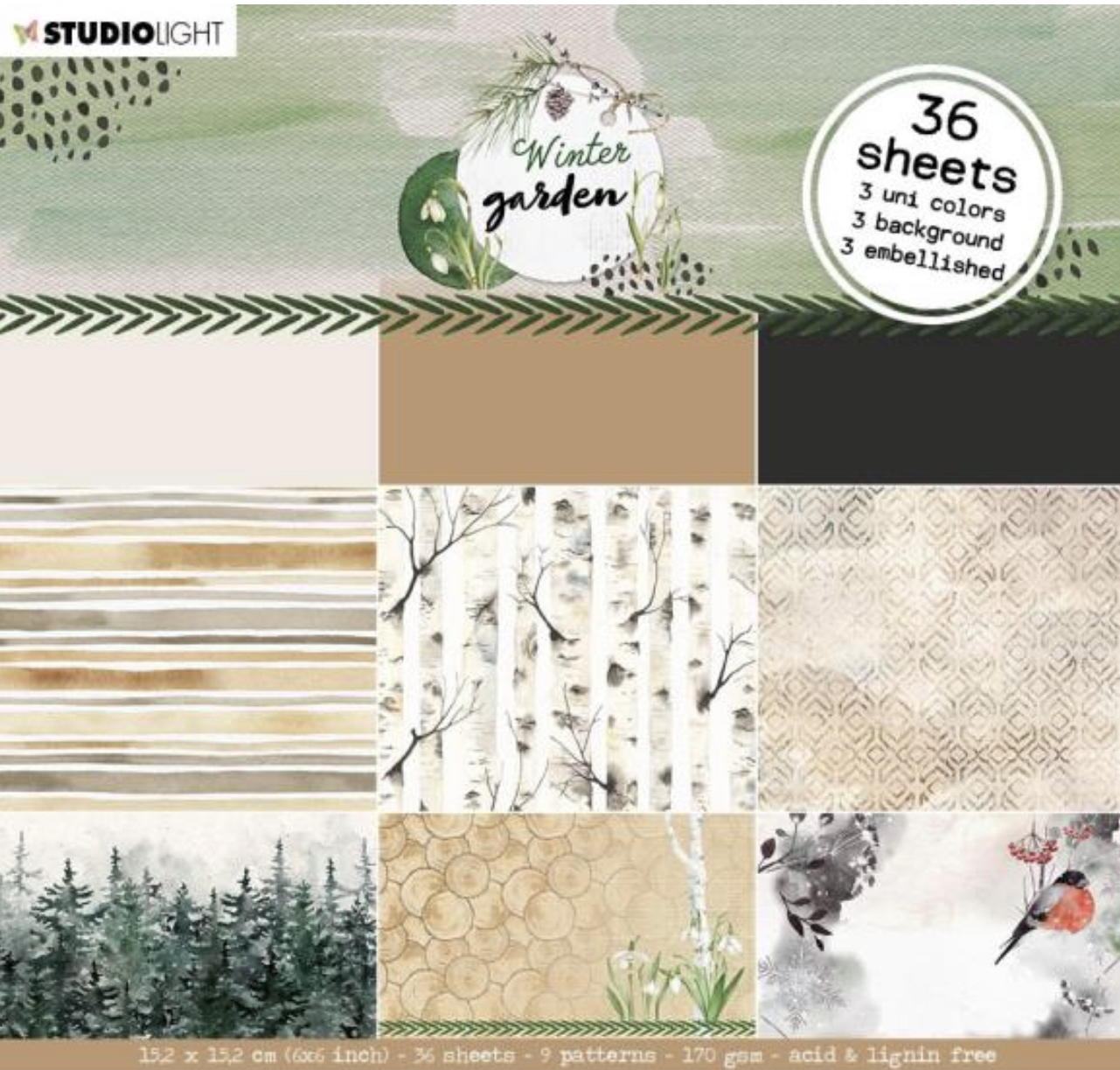 Studio Light Paper Pad 6x6 Winter Garden Collection Neutrals 36/Pkg