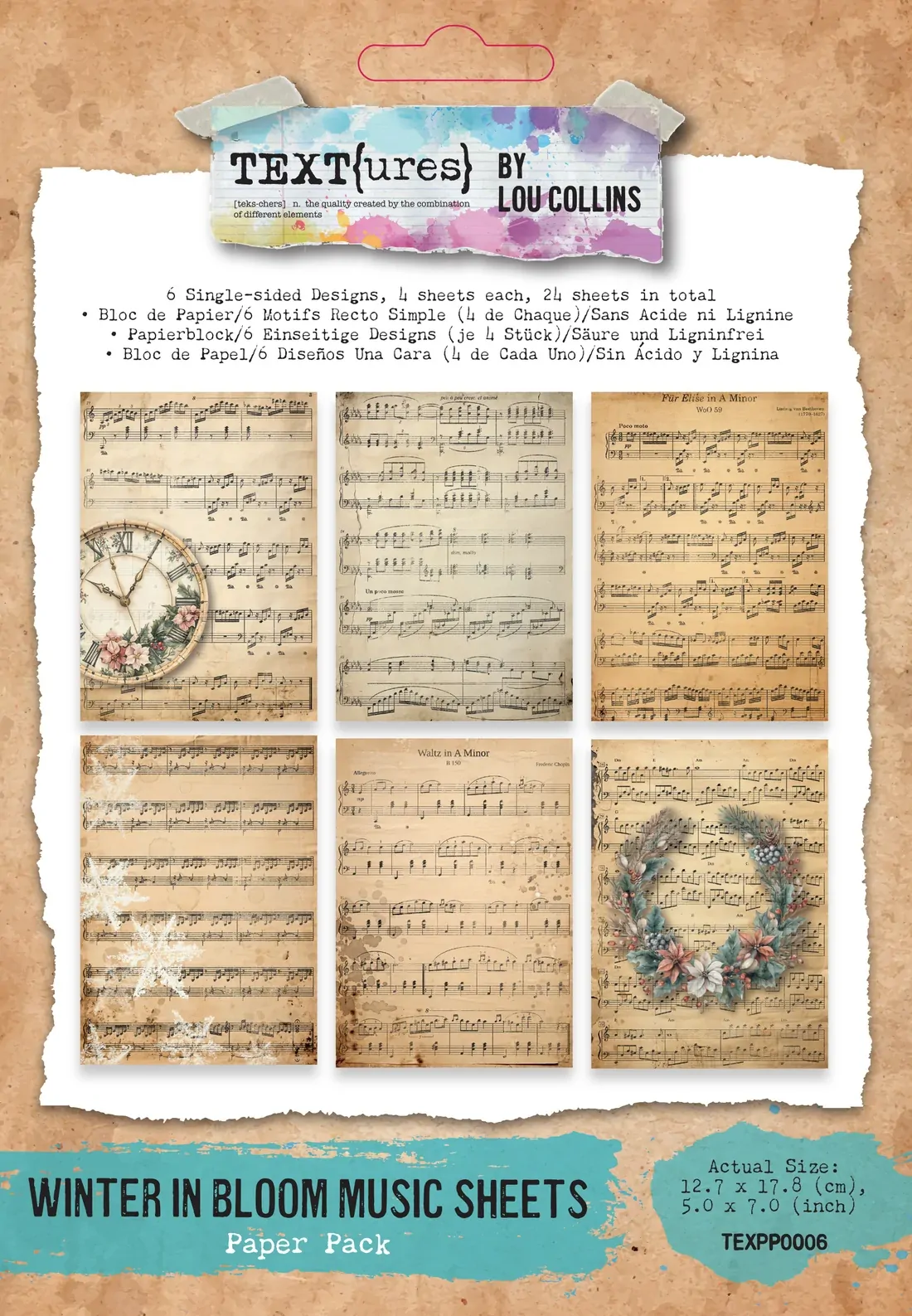Arden Creative TEXT(ures) Winter in Bloom Music Sheets Paper Pad 5 x7