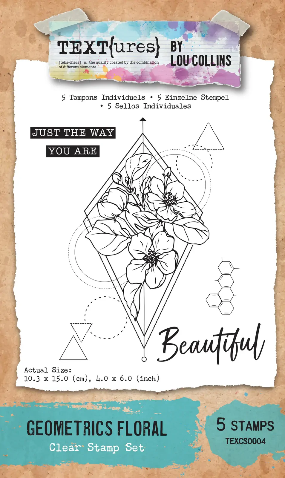 Arden Creative TEXT(ures) Geometrics Floral 4" x 6" Clear Stamp Set