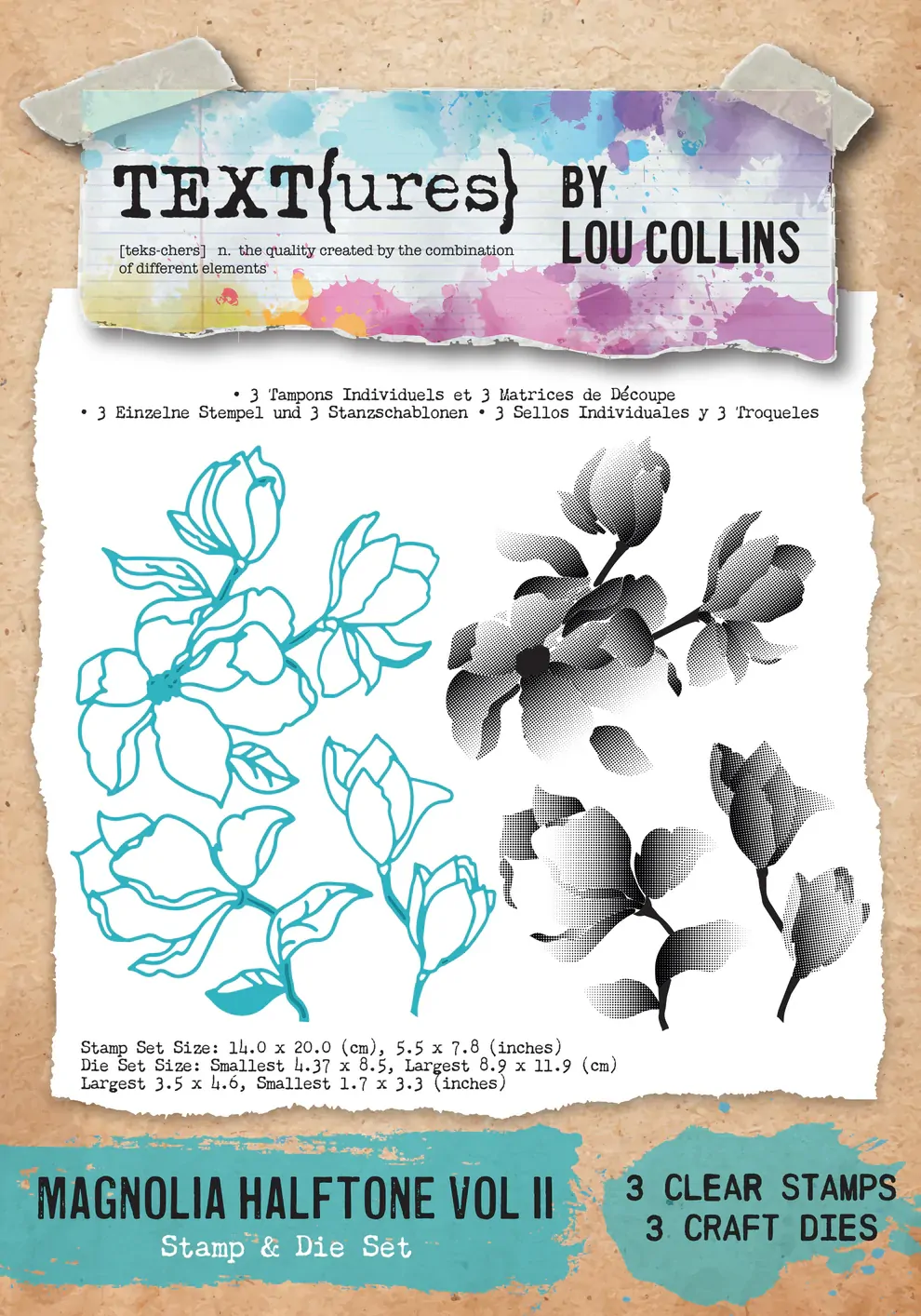Arden Creative TEXT(ures) Magnolia Halftone Voll II Stamp & Die Set