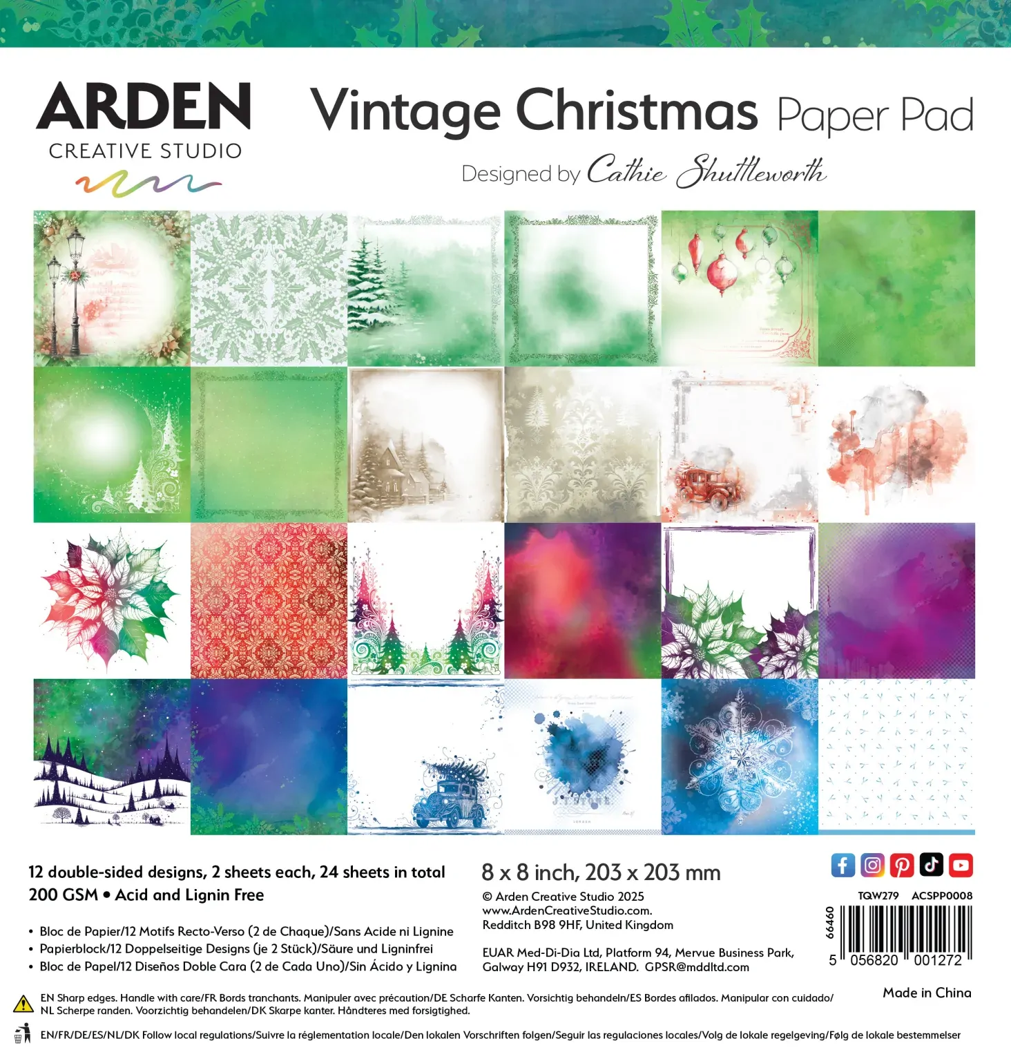 Arden Creative Vintage Christmas 8" X 8" Paper Pad