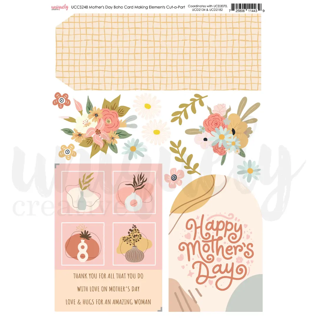 Uniquely Creative Cut-a-Part Sheet - Mother's Day Boho Cardmaking Elements