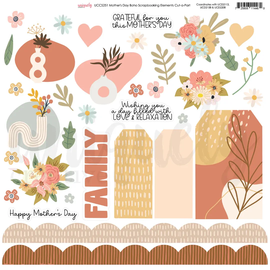 Uniquely Creative Cut-a-Part Sheet - Mother's Day Boho Scrapbooking Elements