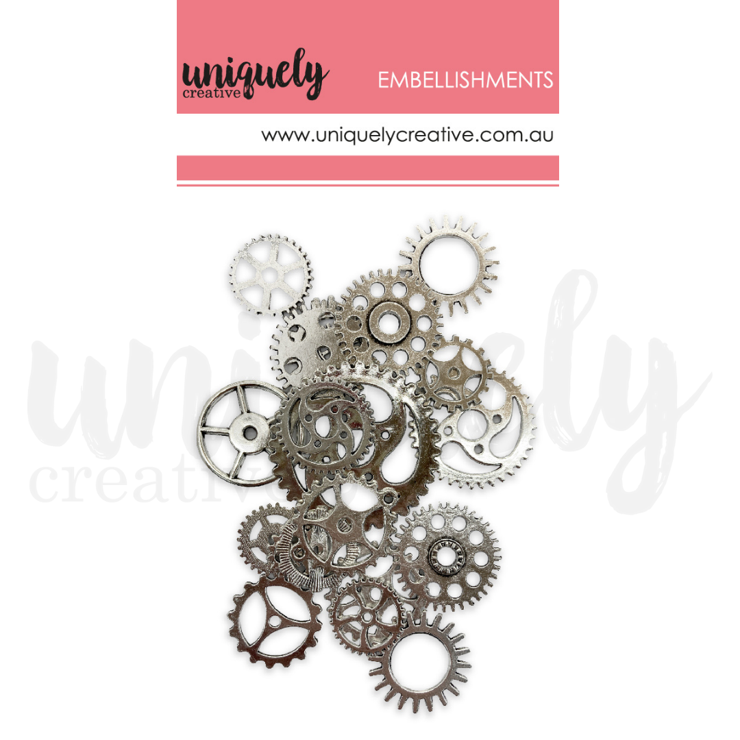 Uniquely Creative Embellishment Silver Metal Cogs