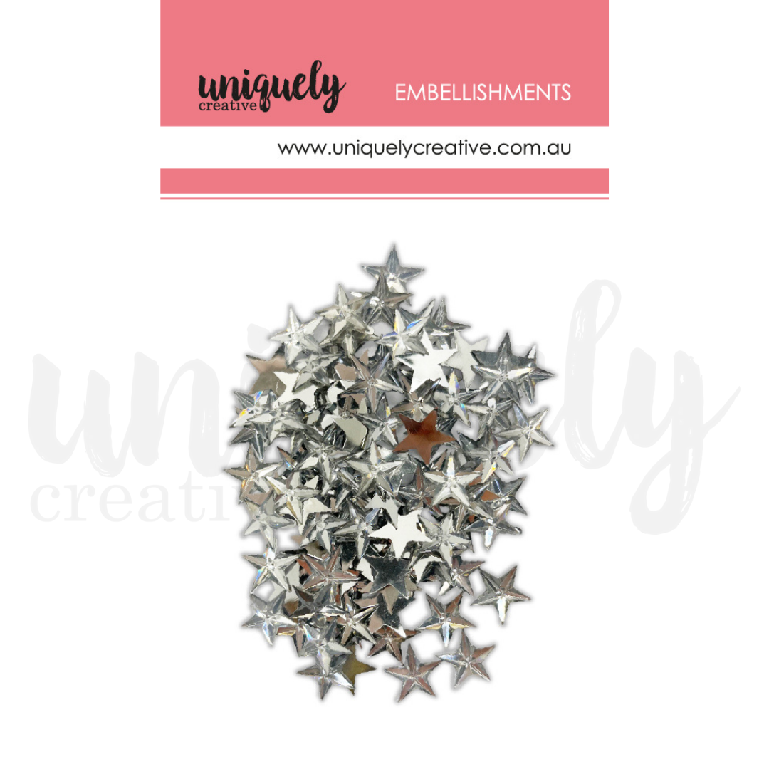 Uniquely Creative Embellishment Silver Stars 15mm 100pk