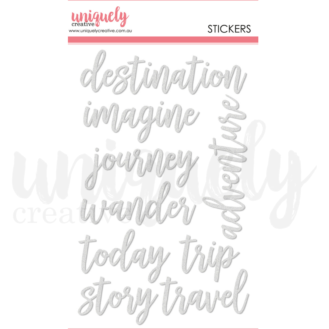 Uniquely Creative Title Stickers Glitter Silver Adventure UCE1837