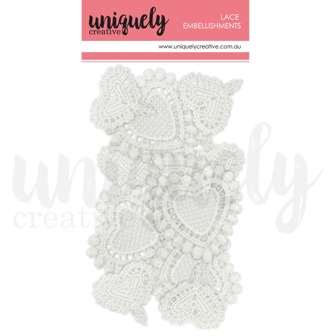 Uniquely Creative Lace Embellishments Mixed Hearts 15 Pcs