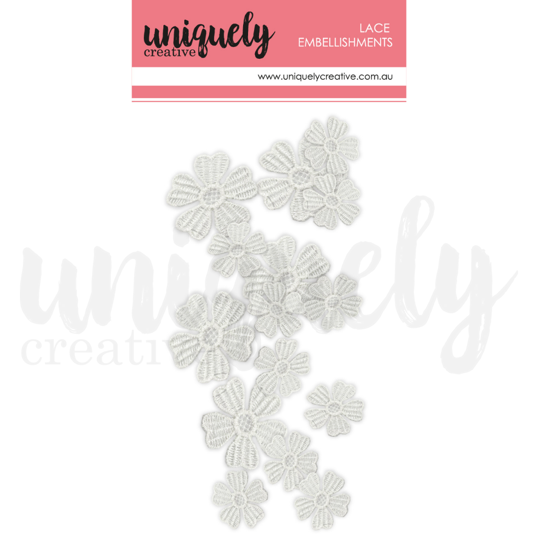 Uniquely Creative Lace Embellishments Mixed Flowers 15 Pcs