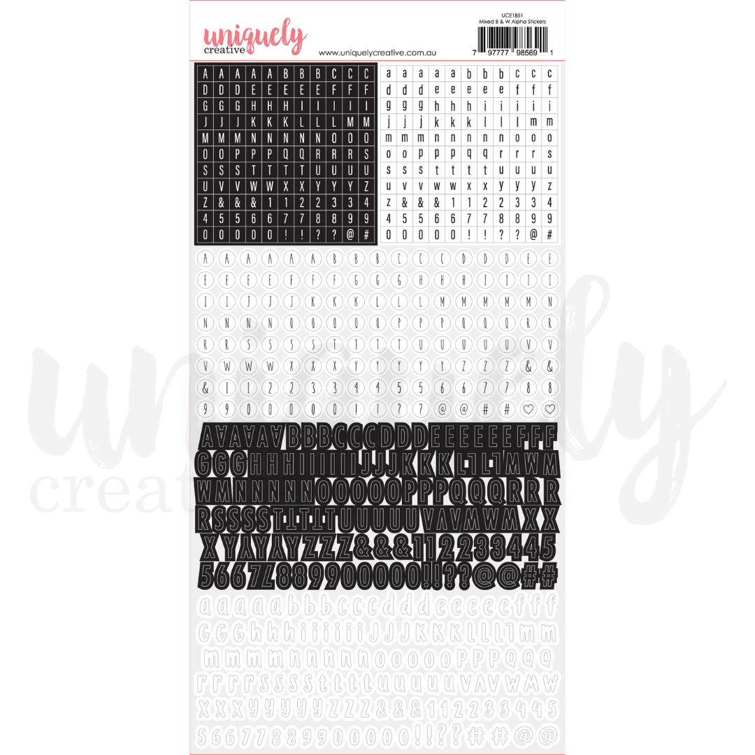 Uniquely Creative Stickers Mixed Black and White Alphabet