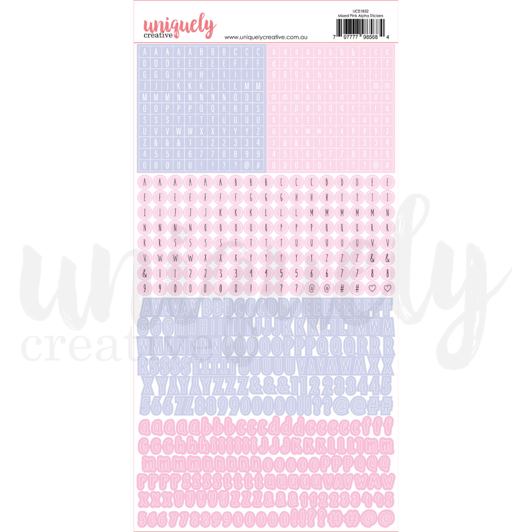 Uniquely Creative Stickers Mixed Pink Alphabet