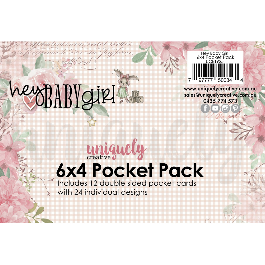 Uniquely Creative 210gsm 6X4 Pocket Pack Hey Baby Girl