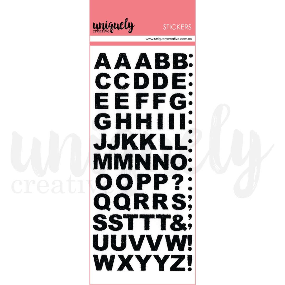 Uniquely Creative Glitter Alpha and Number Stickers Black