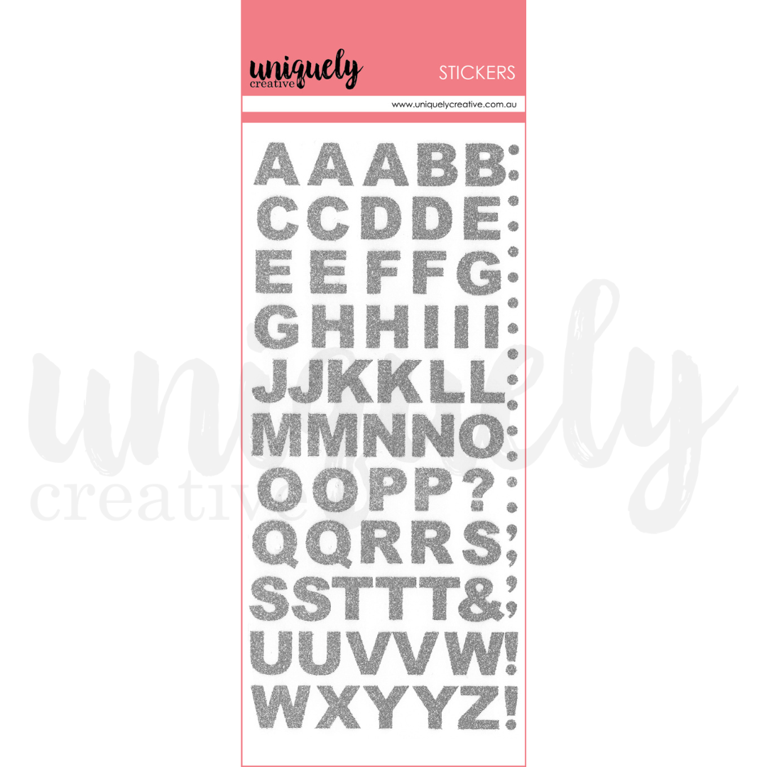 Uniquely Creative Glitter Alpha and Number Stickers Silver