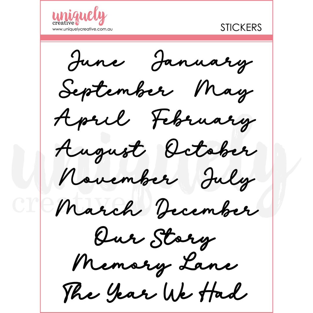 Uniquely Creative Puffy Script Stickers - Month