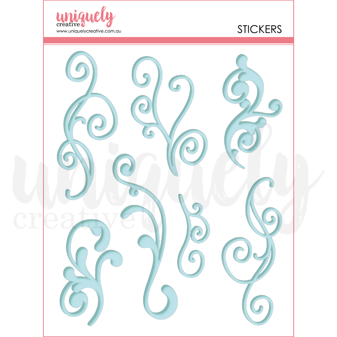Uniquely Creative Blue Flourish Puffy Stickers