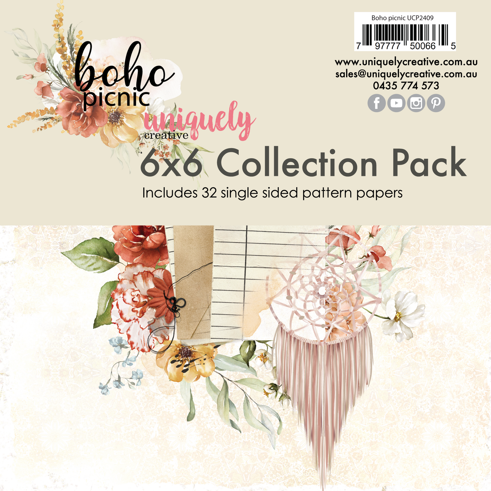 Uniquely Creative 210gsm Cardstock 6x6 Boho Picnic