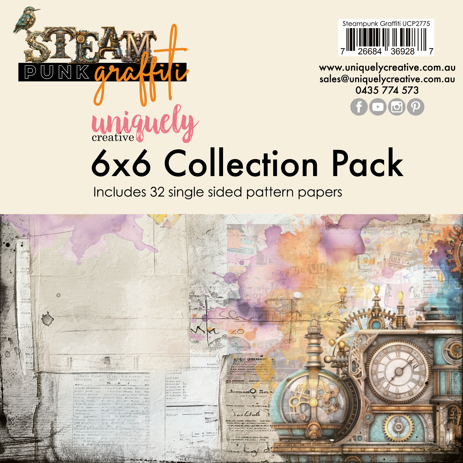 Uniquely Creative 6x6 Cardstock 210gsm Steampunk Graffiti