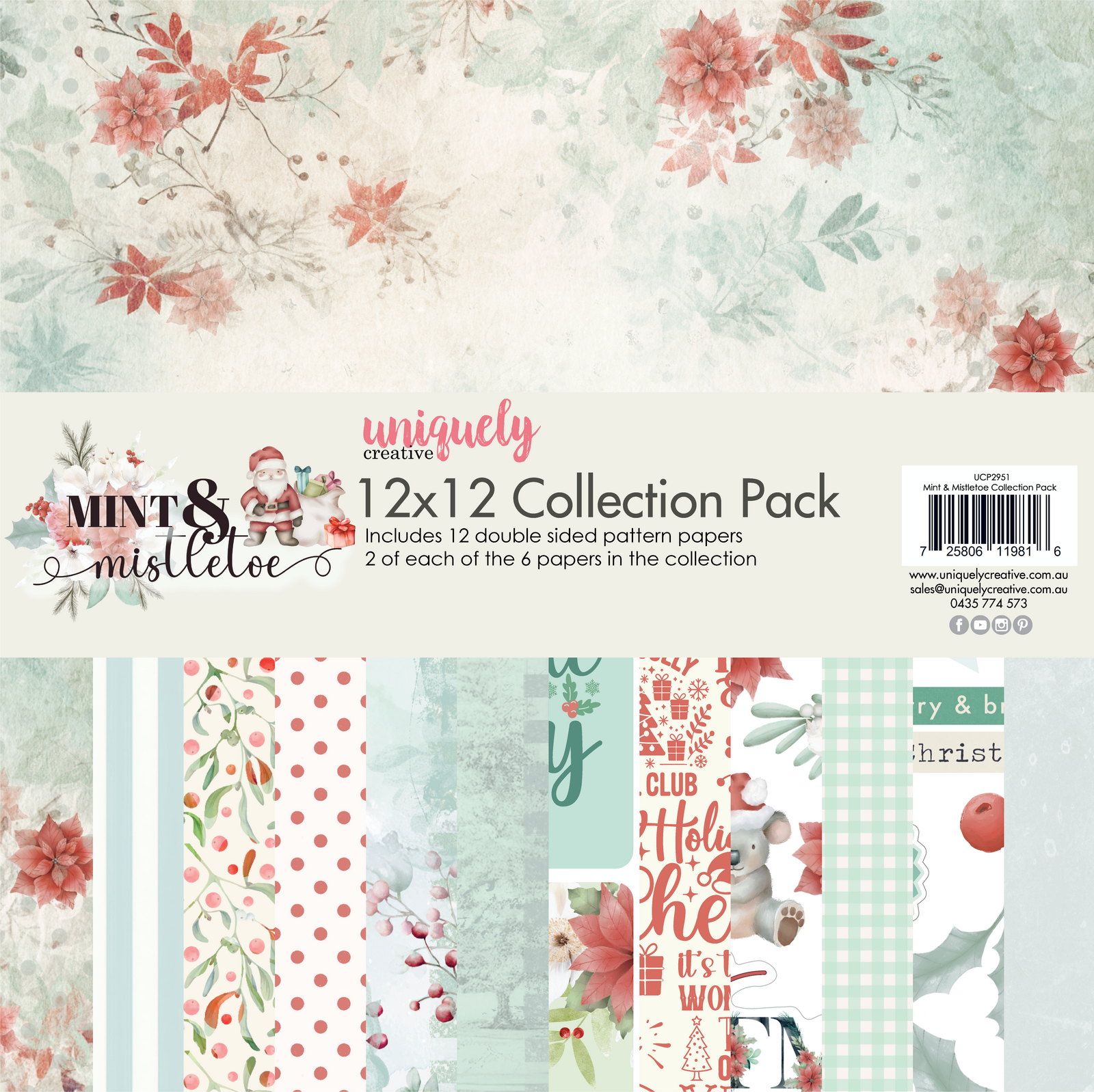 Uniquely Creative 12x12 Cardstock 210gsm Mint & Mistletoe