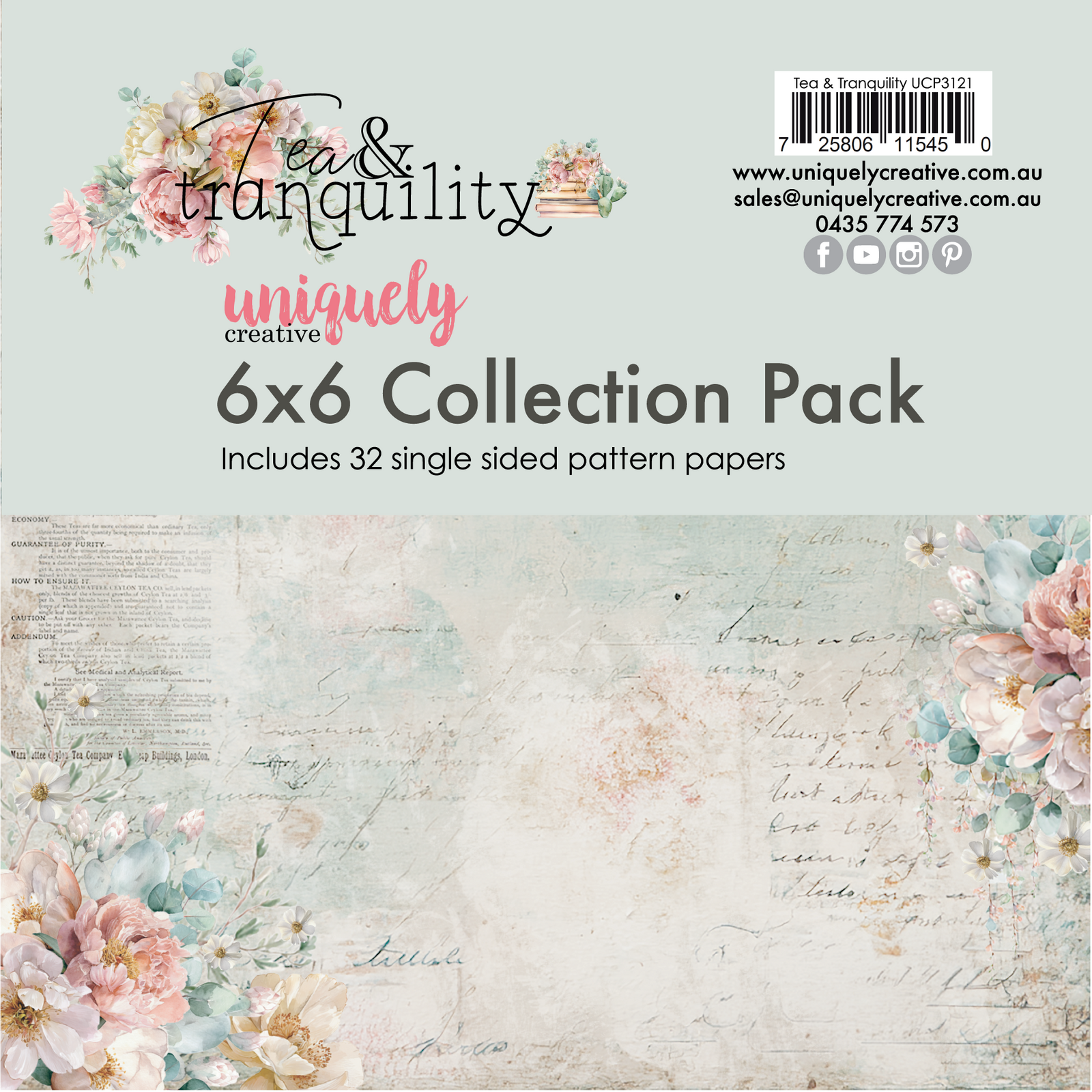 Uniquely Creative 6x6 Cardstock 210gsm Tea & Tranquility