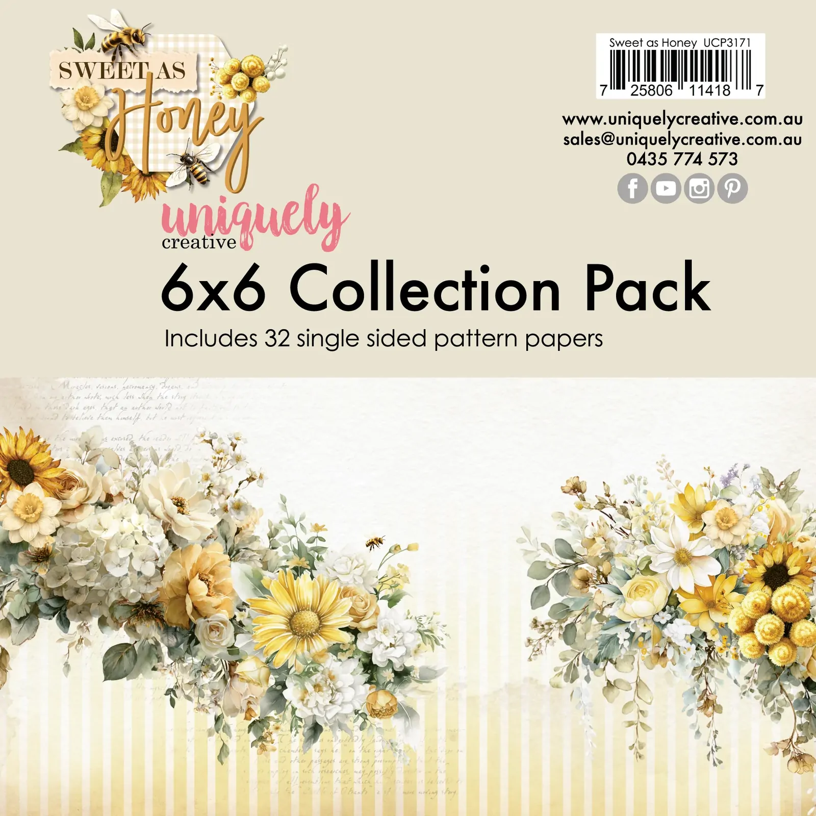 Uniquely Creative 6x6 Cardstock 210gsm Sweet As Honey
