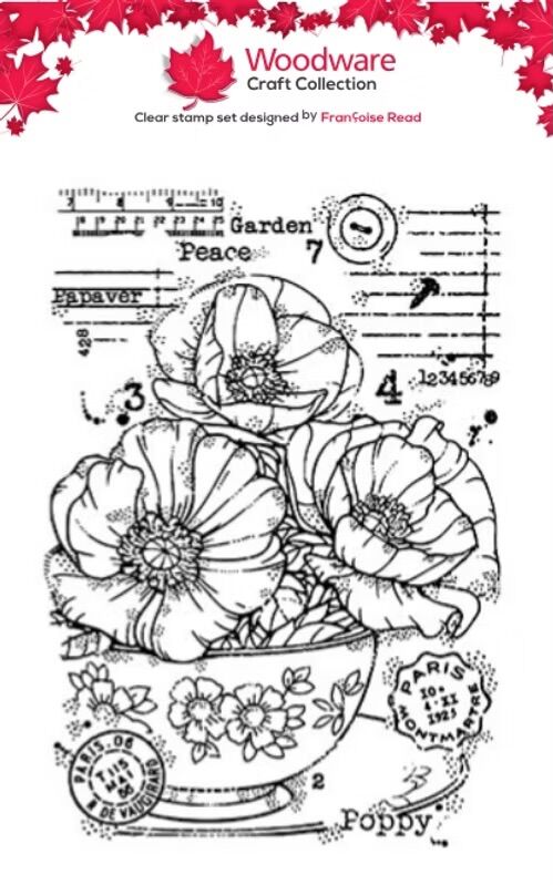 Woodware Poppy Cup A6 Clear Stamp Set by Françoise Read