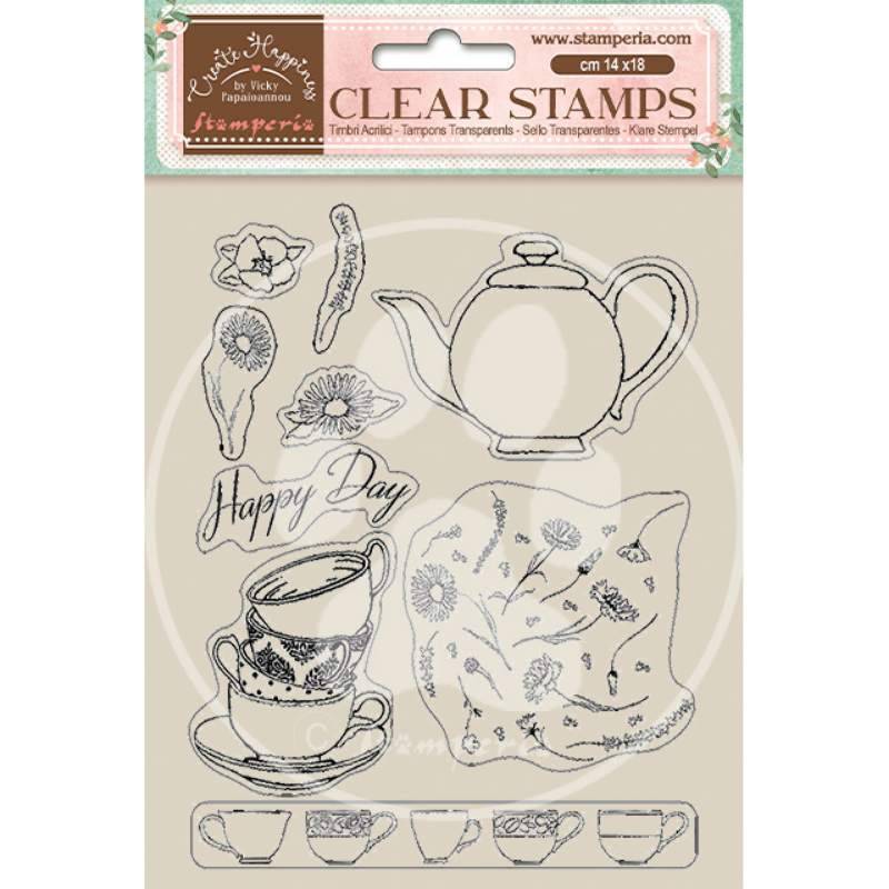 Stamperia 14x18 cm Acrylic Stamp Create Happiness Welcome Home Cups WTK166