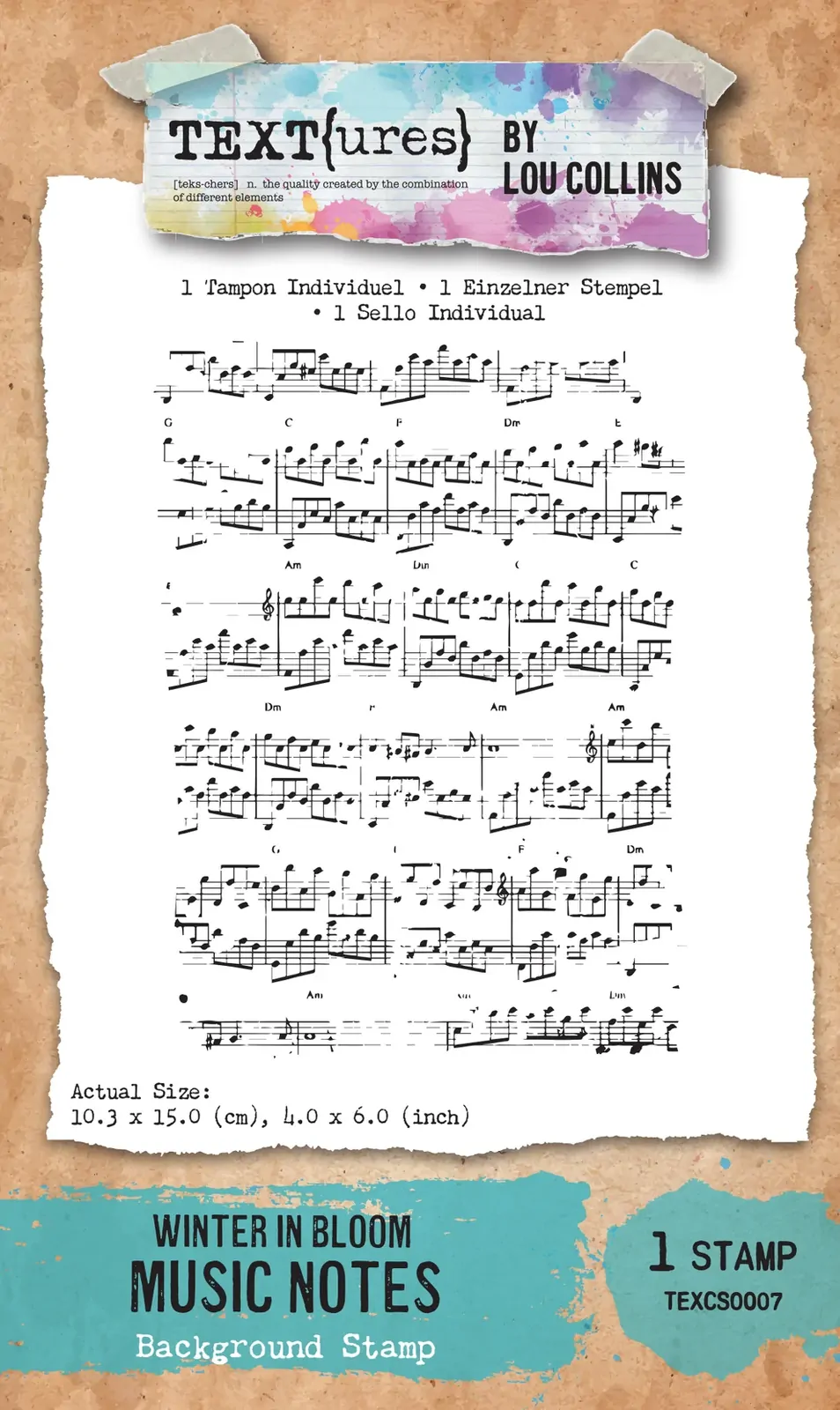 Arden Creative TEXT(ures) Winter in Bloom Music Notes 4" x 6" Background Stamp