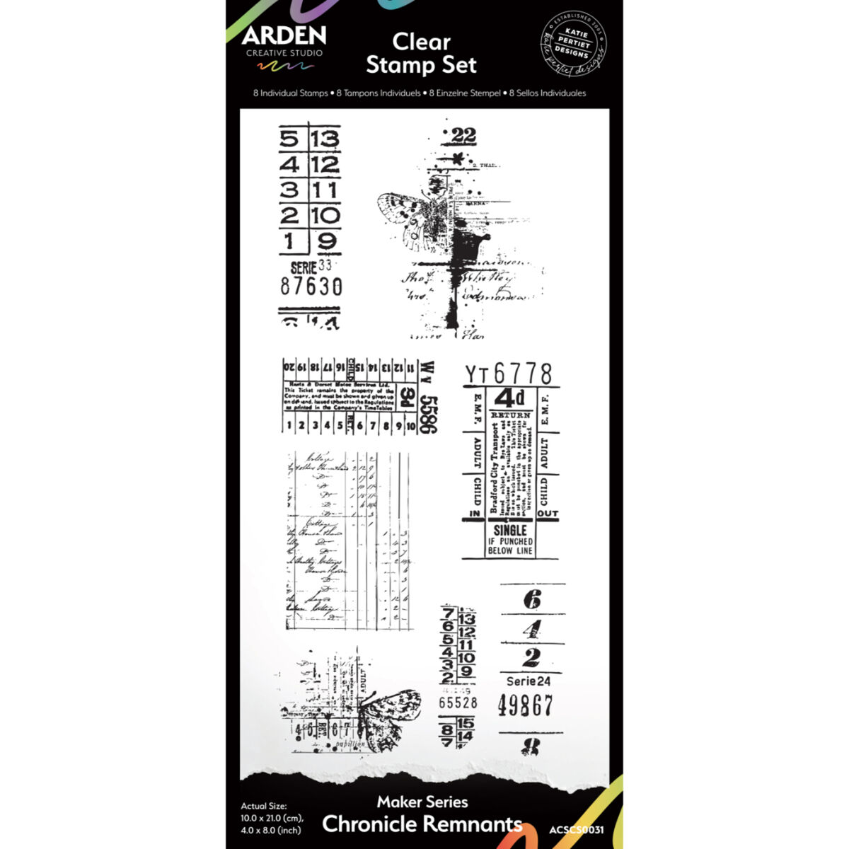 Arden Creative 4” x. 8” Clear Stamp Set - Maker Series - Chronicle Remnants