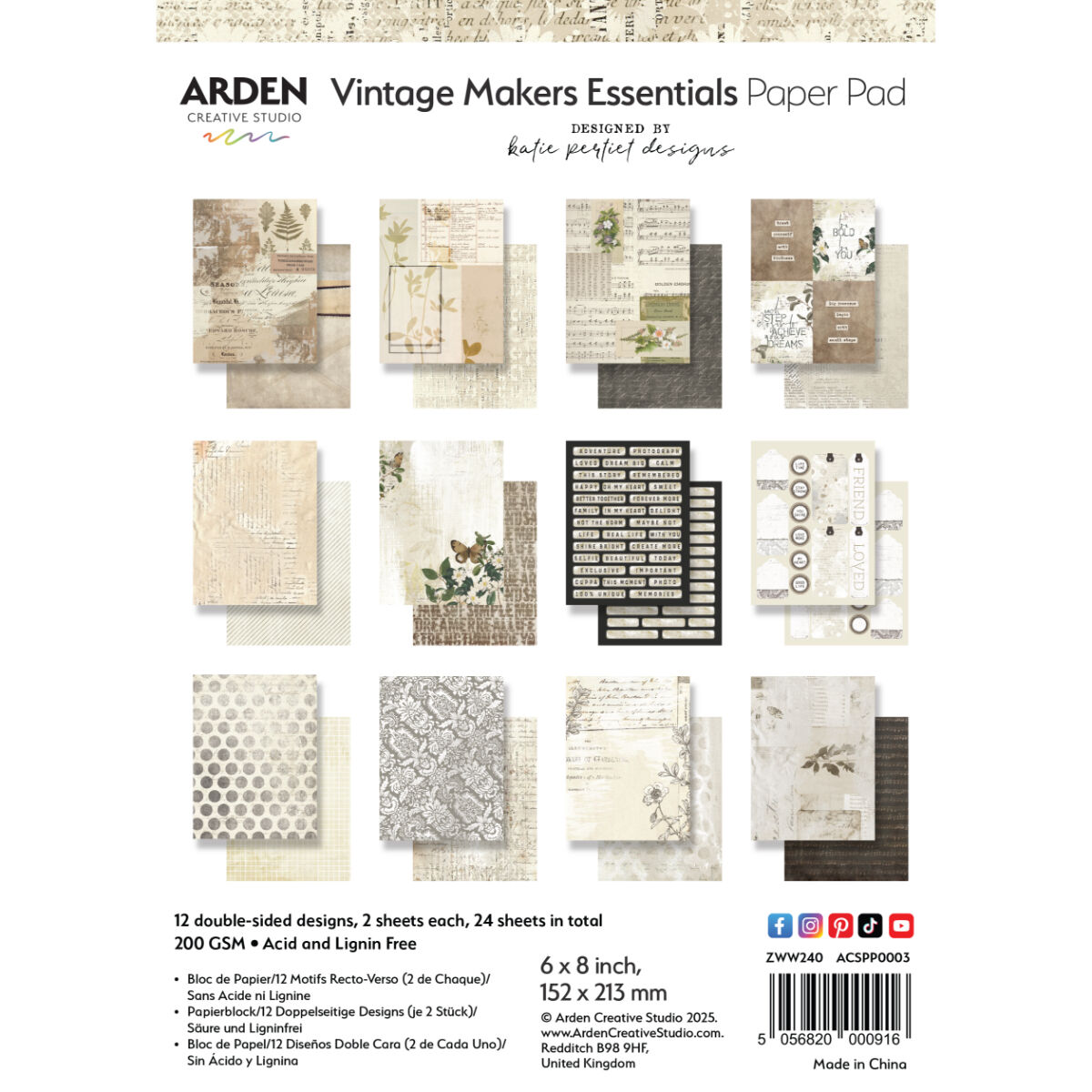 Arden Creative 6 x 8 Paper Pad - Vintage Makers Essentials