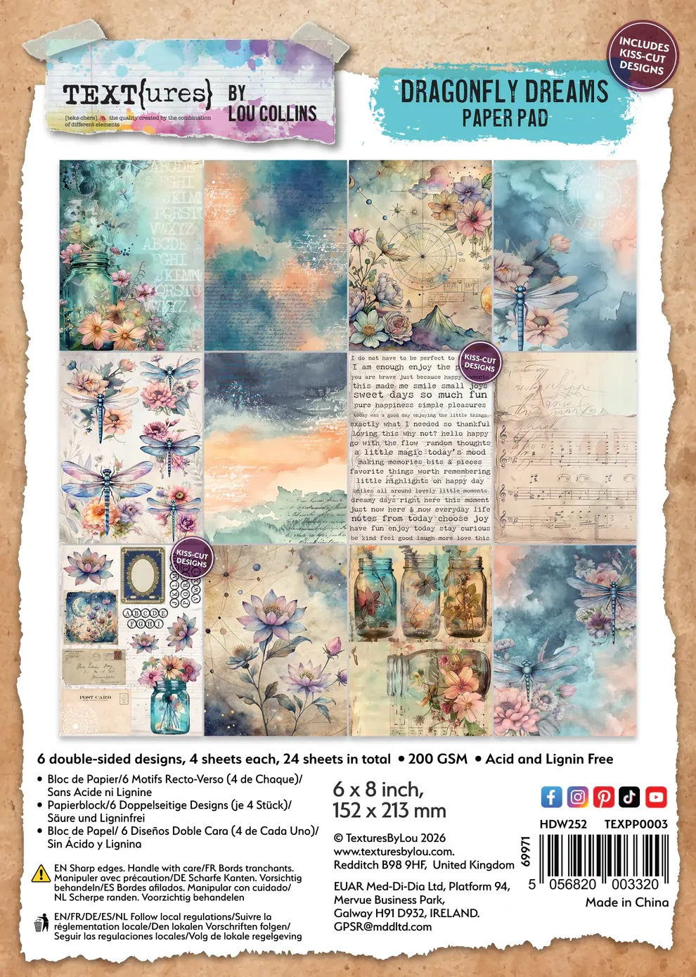 Arden Creative TEXT(ures) Dragonfly Dreams Paper Pad 6 x8