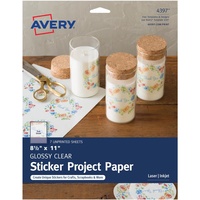 Avery Laser InkJet Sticker Project Paper Glossy Clear 8.5 x 11 inch