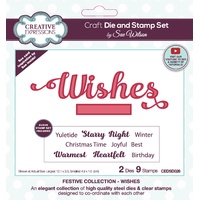 Sue Wilson Die & Stamp Set Festive Collection Wishes CEDSD026