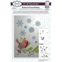 Creative Expressions Robin & Snowflakes Companion Colouring Stencil 6 in x 8 in 2pk - CEST168