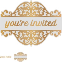 Cut and Foil Die Hotfoil Stamp Gentleman's Emporium You're Invited Tag