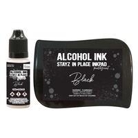 Couture Creations Alcohol Ink Stayz in Place Alcohol Ink Pad with Reinker Jet Black Pearlescent