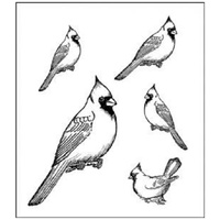 Heartfelt Creations Cling Stamps Birds Cardinal Family 