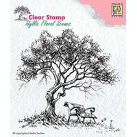 Nellie Snellen Stamp Idyllic Floral Scenes Tree with Bench