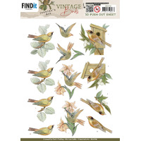 Jeanines Art 3D Pushout - Vintage Birds - Wooden Bird House - SB10749