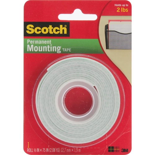 Scotch Foam Mounting Tape 1/2 Inch x 75 inch (1.27cm x 1.9m)