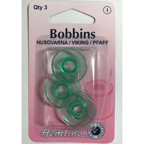 Husqvarna/Viking Blue/Green Plastic Bobbins 3 Pack 