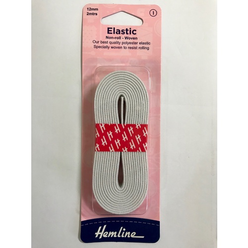 Hemline Elastic Non Roll Woven White 12mm x 2m
