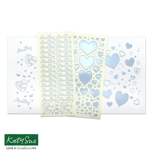 Hearts and Its A Boy Baby Blue Self Adhesive Peel Off Stickers 2/Pk