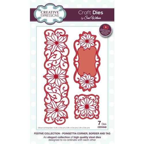 Sue Wilson Dies Festive Collection Poinsettia Corner, Border and Tag CED3048 