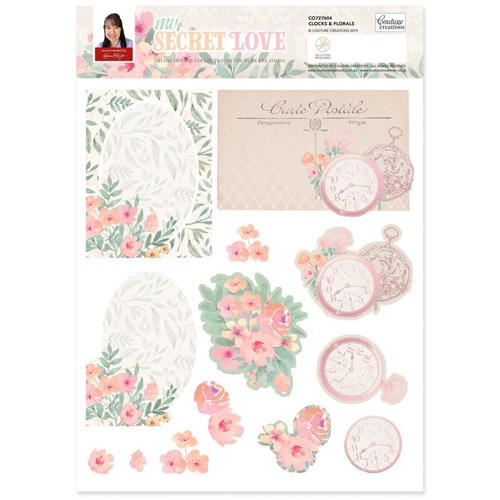 Couture Creations Decoupage Set A4 Sheets My Secret Love Clocks And Florals