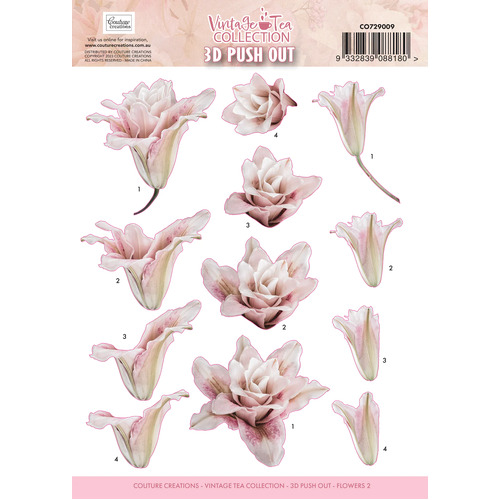 Couture Creations Vintage Tea 3D Push Out - A4 Sheet - Flowers 02