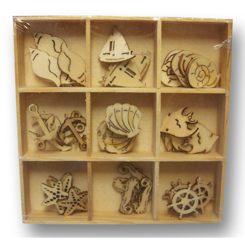 Wood Mini Themed Embellishments Sea Life 45Pk