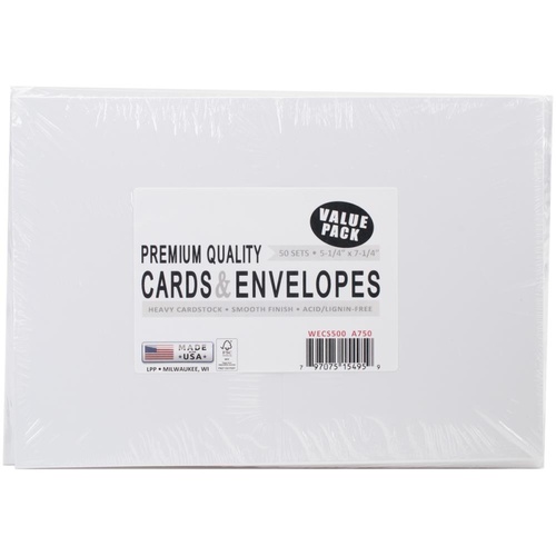 50 Blank White Cards and Envelopes 5x7 175gsm 